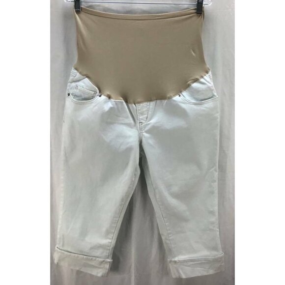 Old Navy Maternity Crop Denim Jeans 14 White Full Panel Stretch Women 2584 - Picture 1 of 6